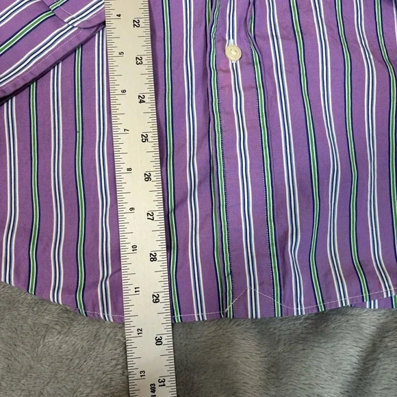 Polo Ralph Lauren Shirt Mens Size Large Purple Green Striped Green Logo Preppy - Picture 5 of 8